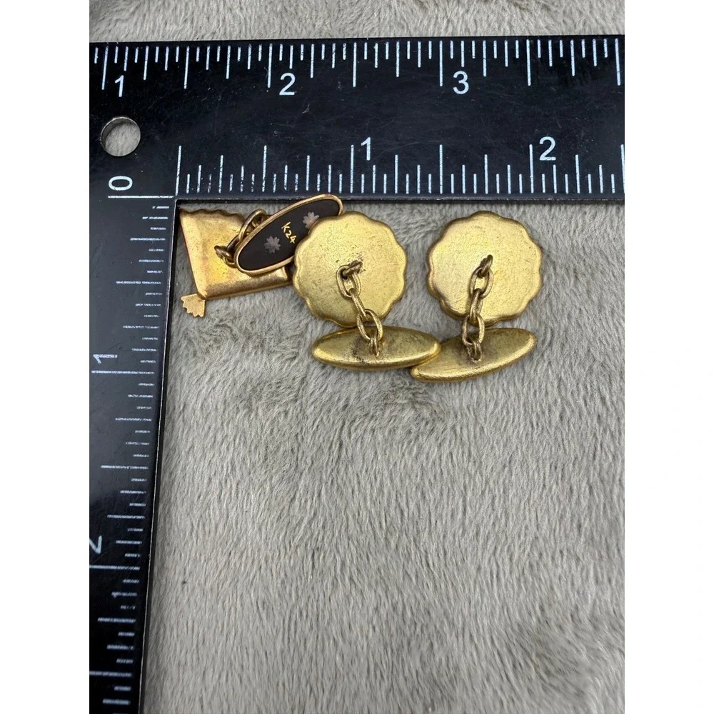 Vintage Japanese Damascene Cufflinks Set of 3 Gold Tone